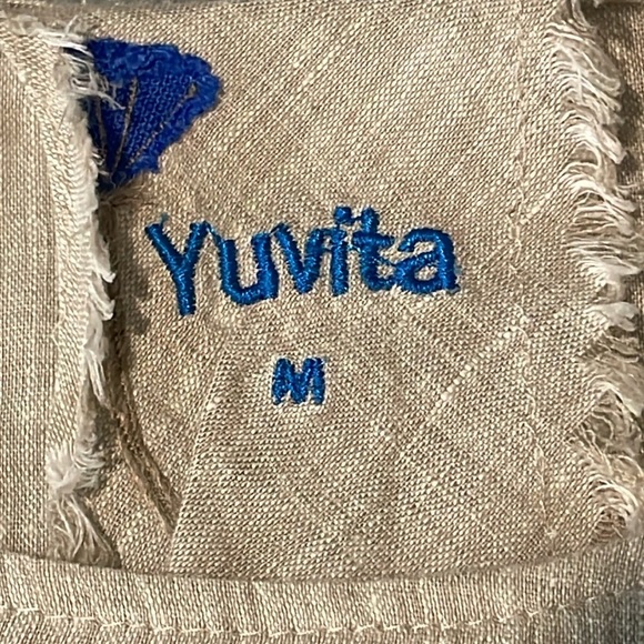 Yuvita Linen Tank Top Natural Tan Scoop Neck Sleeveless Casual Lagenlook M - Picture 3 of 7